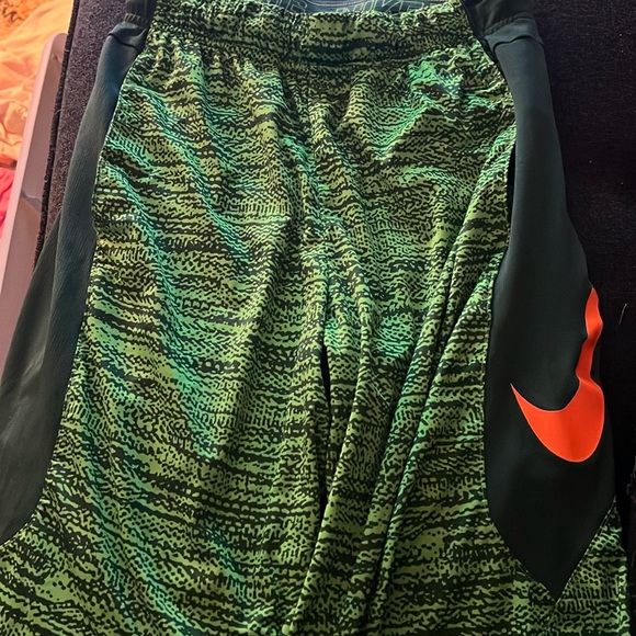 Nike green graphic basketball shorts. Orange logo. Drawstring waist. Small. Vguc - Picture 1 of 2